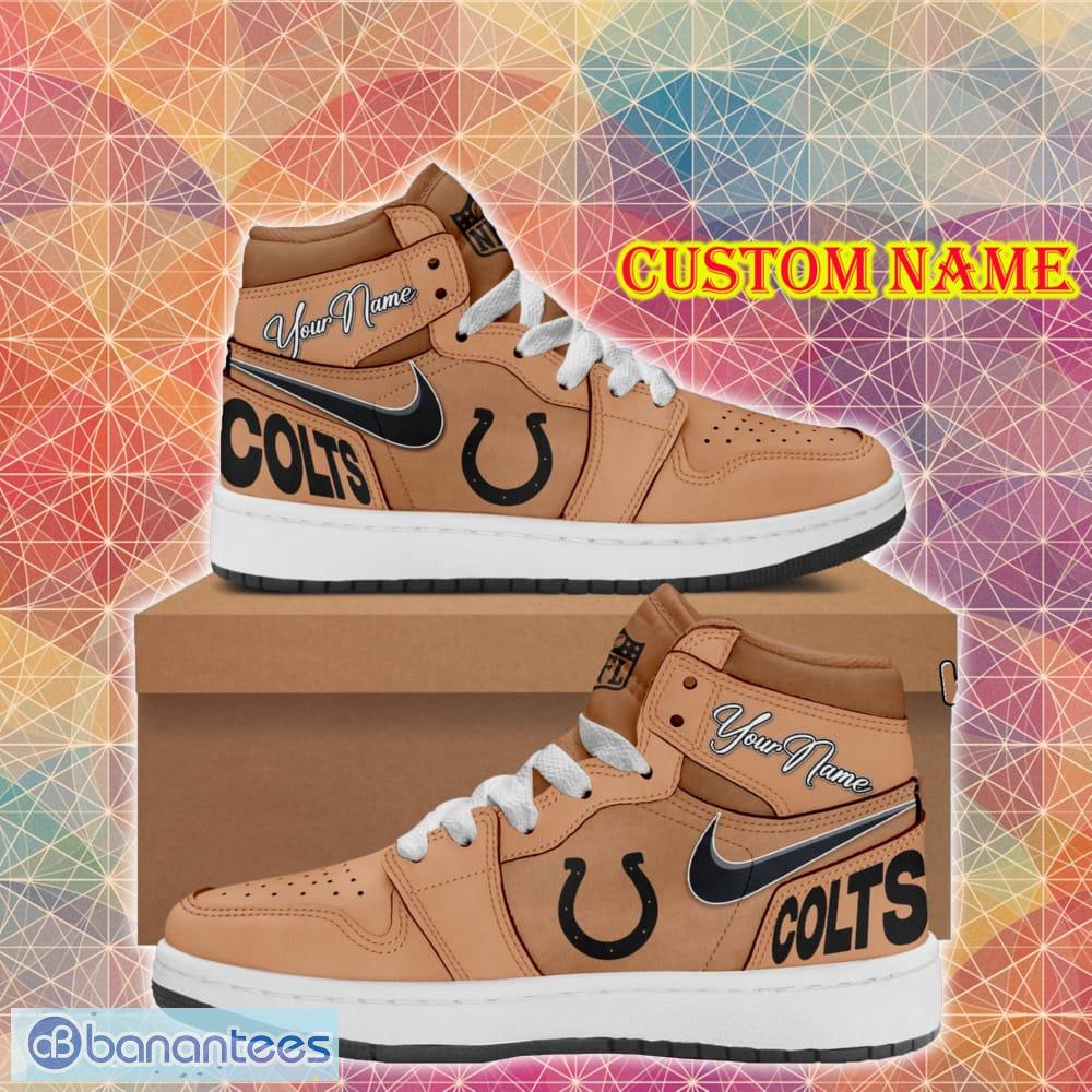 Custom Name Indianapolis Colts Brown Air Jordan HighTop Shoes New Gift For Men And Women - Custom Name Indianapolis Colts Brown Air Jordan HighTop Shoes New Gift For Men And Women