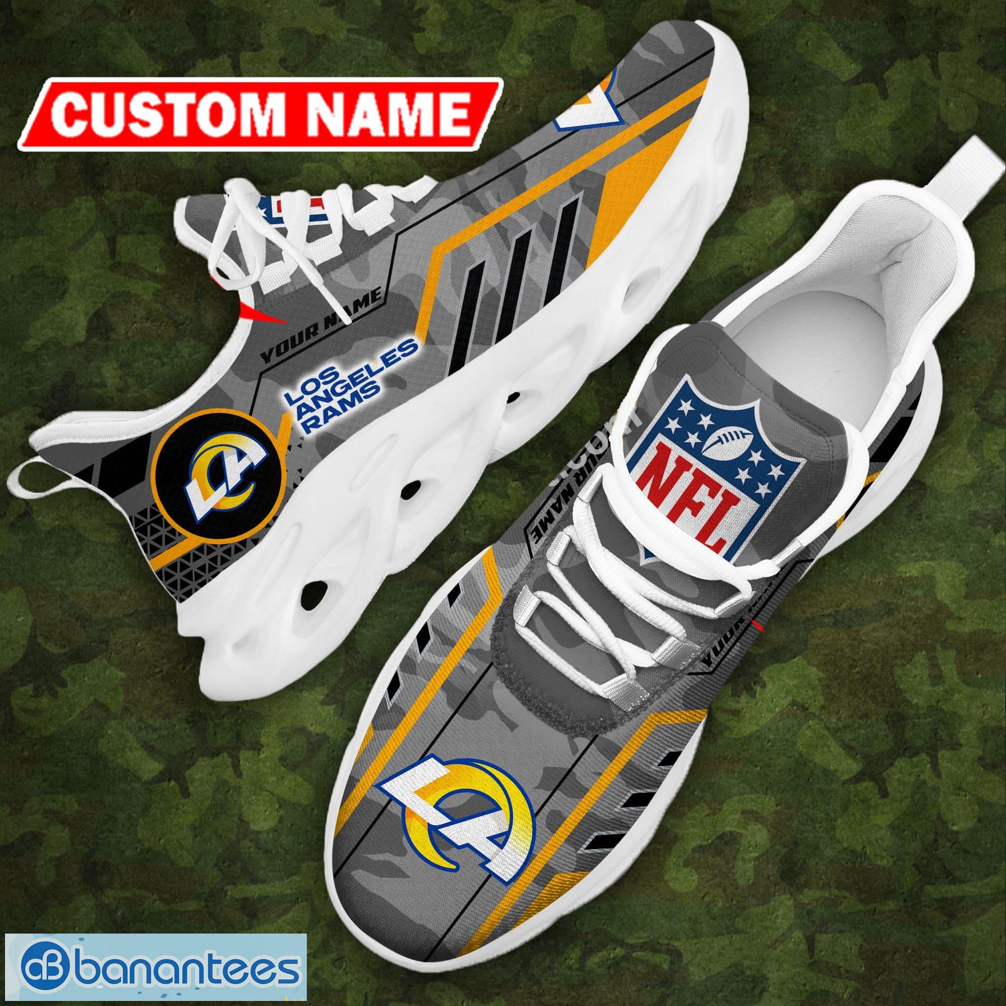 Custom Name NFL Los Angeles Rams Logo Running Shoes Grey Camo Max Soul Sneakers - Custom Name NFL Los Angeles Rams Logo Chunky Shoes Camo Max Soul Sneakers Photo 14