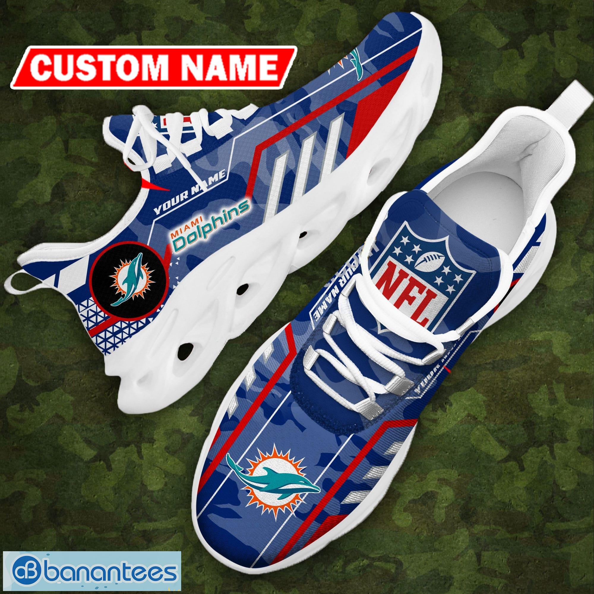 Custom Name NFL Miami Dolphins Logo Chunky Shoes Blue Camo Max Soul Sneakers - Custom Name NFL Miami Dolphins Logo Chunky Shoes Camo Max Soul Sneakers Photo 16