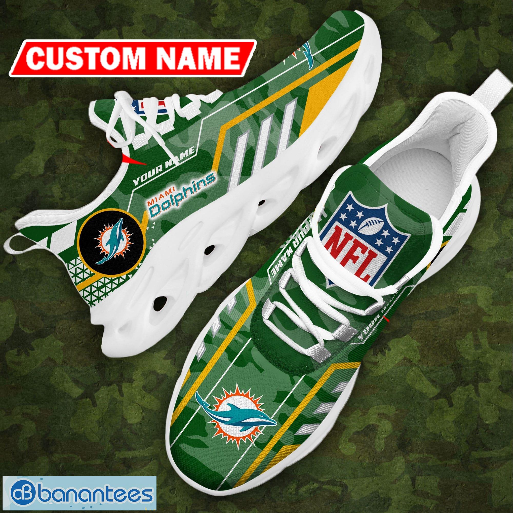 Custom Name NFL Miami Dolphins Logo Running Shoes Green Camo Max Soul Sneakers - Custom Name NFL Miami Dolphins Logo Chunky Shoes Camo Max Soul Sneakers Photo 17