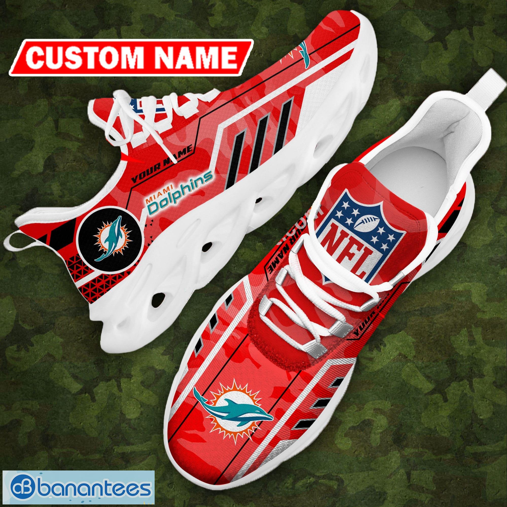 Custom Name NFL Miami Dolphins Logo Running Shoes Red Camo Max Soul Sneakers - Custom Name NFL Miami Dolphins Logo Chunky Shoes Camo Max Soul Sneakers Photo 15