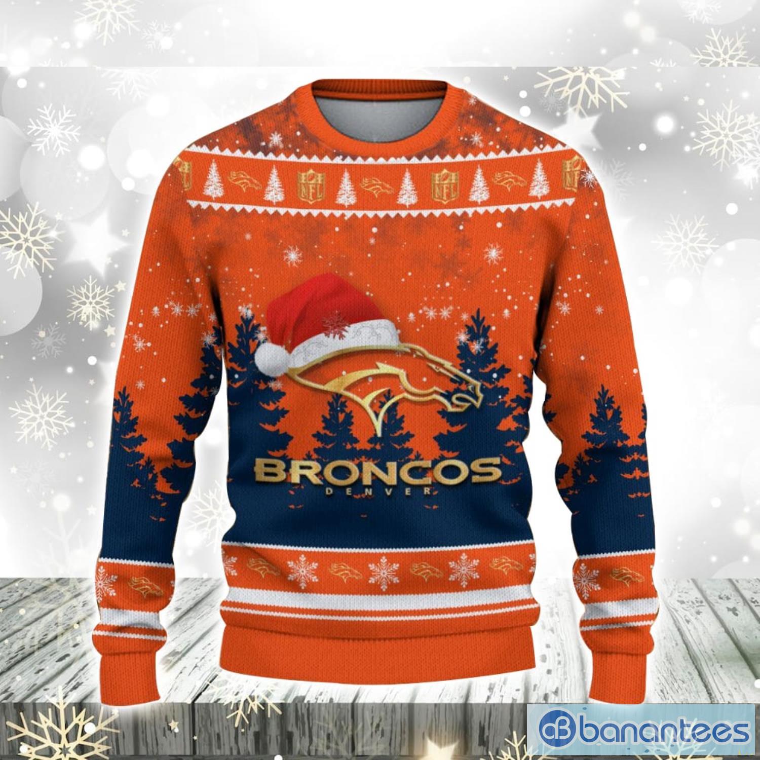 denver broncos logo wearing santa hat christmas gift ugly christmas sweater for men and women gift 1 image Denver Broncos Logo Wearing Santa Hat Christmas Gift Ugly Christmas Sweater For Men And Women Gift Product Photo 2
