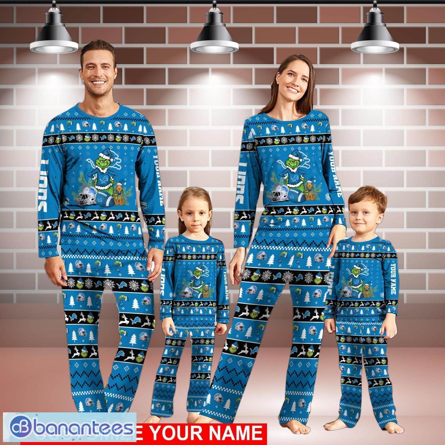 Detroit Lions Pajamas Set Custom Name Grinch Christmas Pajama Set