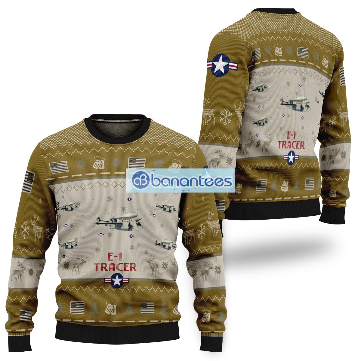 E-1 Tracer Aircraft Brown Ugly Christmas 3D Sweater For Men And Women - E-1 Tracer Aircraft Brown Ugly Christmas 3D Sweater For Men And Women