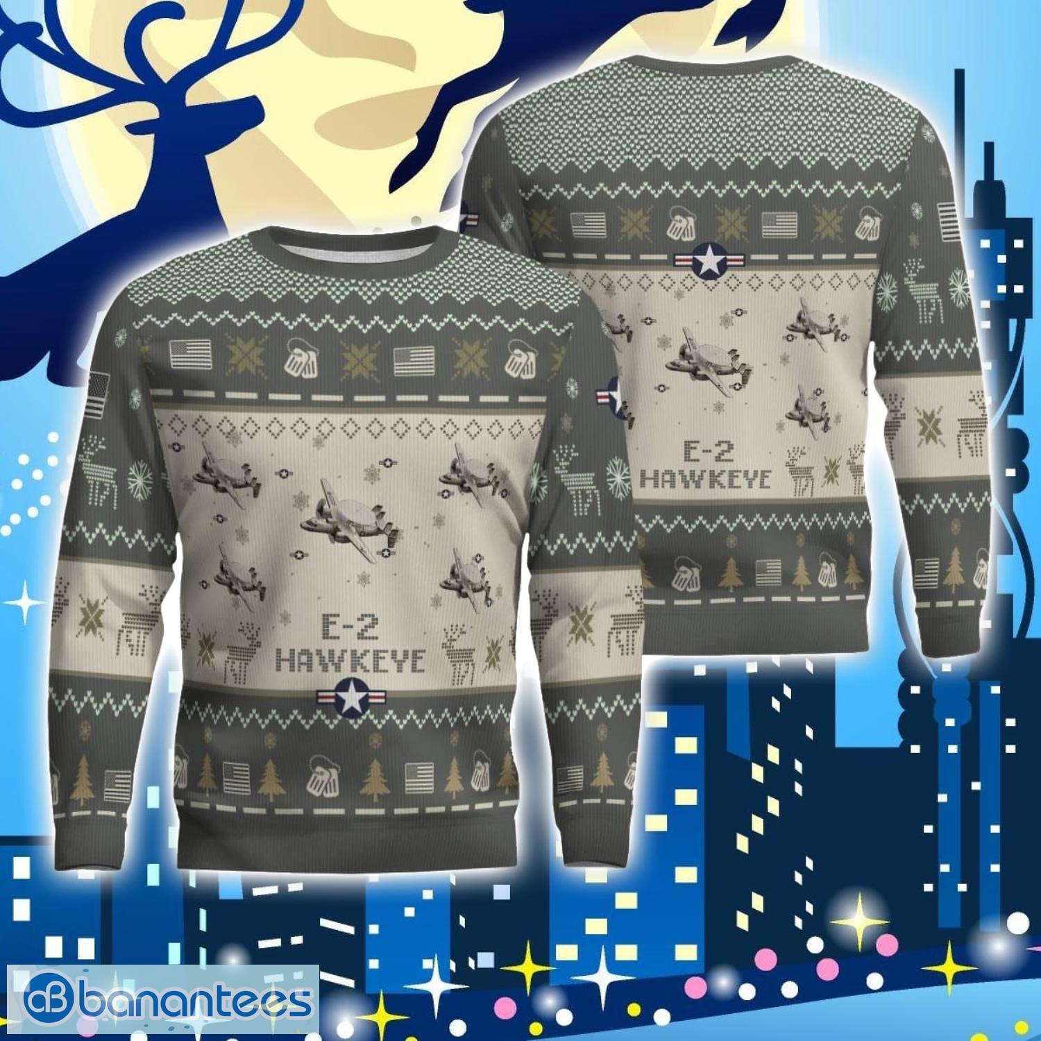 e 2 hawkeye e2 aircraft ugly christmas sweater aircraft lover gift veteran aircraft all over printed sweater image E-2 Hawkeye E2 Aircraft Ugly Christmas Sweater Aircraft Lover Gift Veteran Aircraft All Over Printed Sweater Product Photo 1