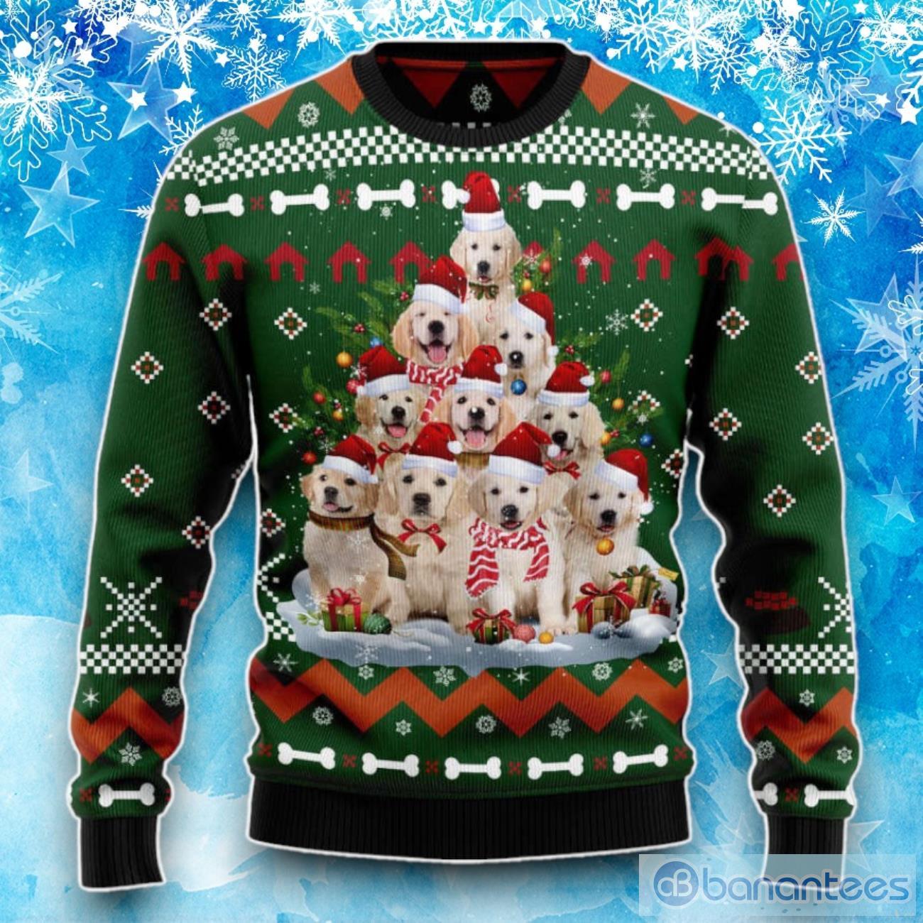 Golden Retriever Pine Tree Ugly Christmas Sweater, Gift For Christmas Product Photo 1