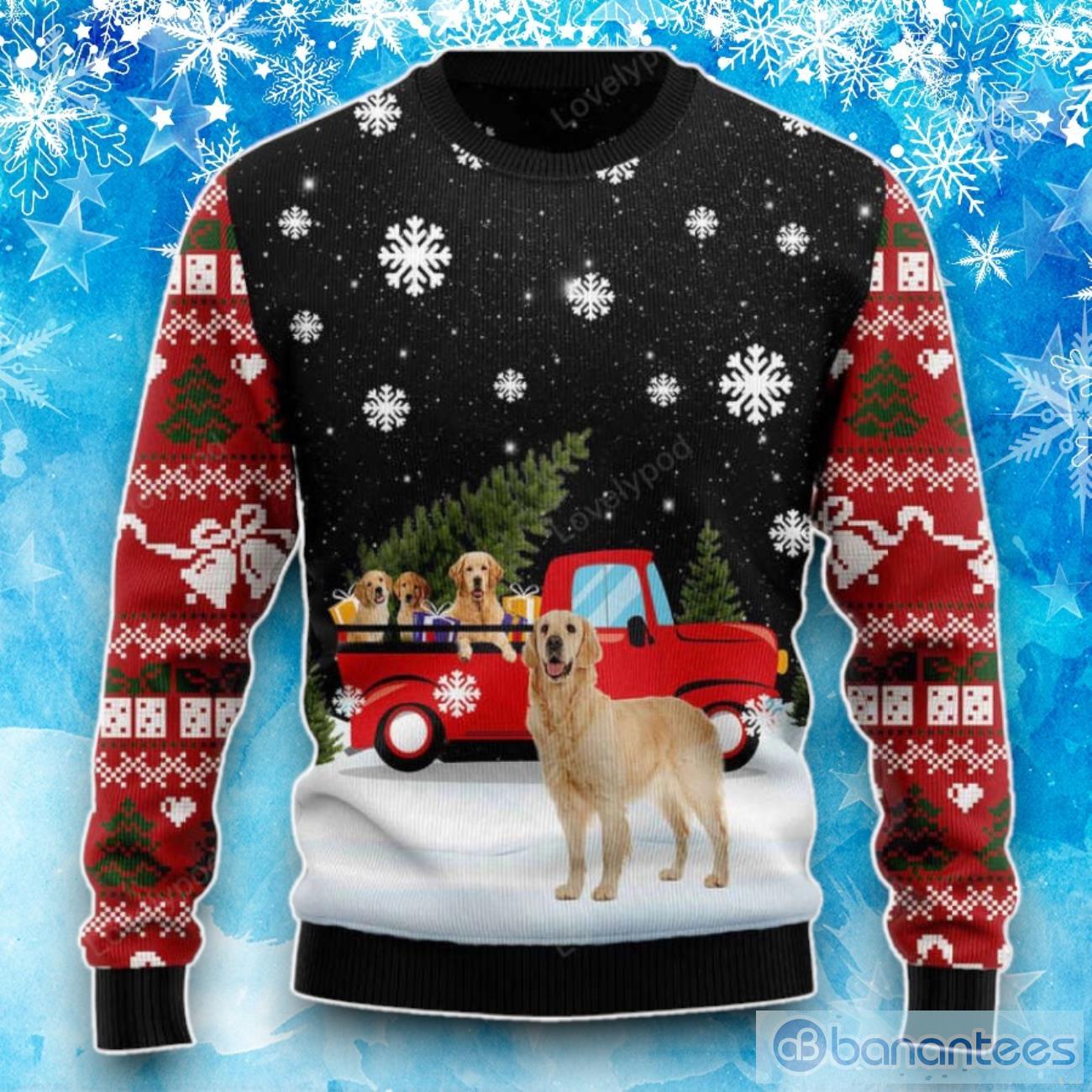 Golden Retriever Red Truck Ugly Christmas Sweater – Gift For Christmas Product Photo 1