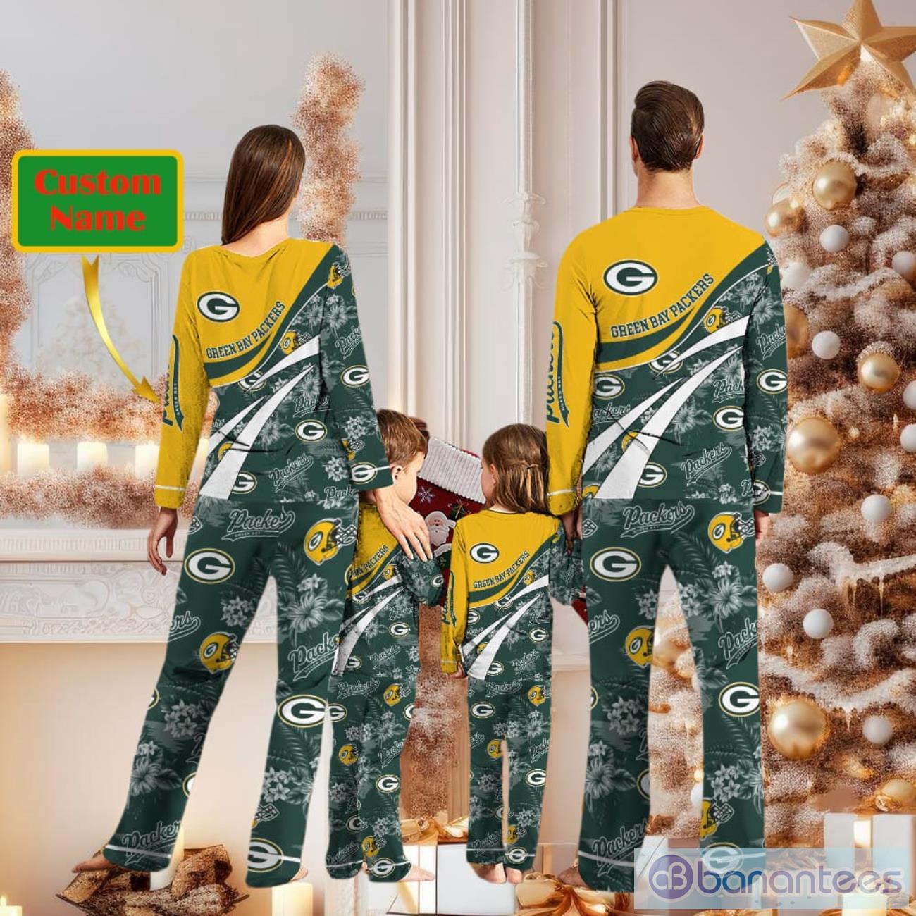 Green Bay Packers Custom Name Christmas Pajamas For Fans Banantees