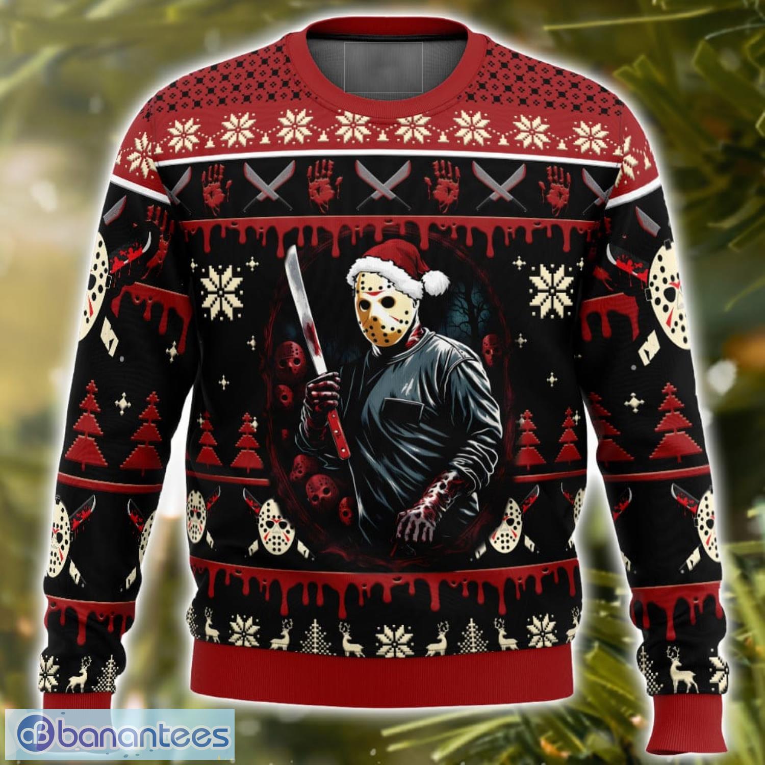 jason voorhees firday the 13th 3d ugly christmas sweater nice christmas gift for men and women 1 image Jason Voorhees Firday the 13th 3D Ugly Christmas Sweater Nice Christmas Gift For Men And Women Product Photo 2
