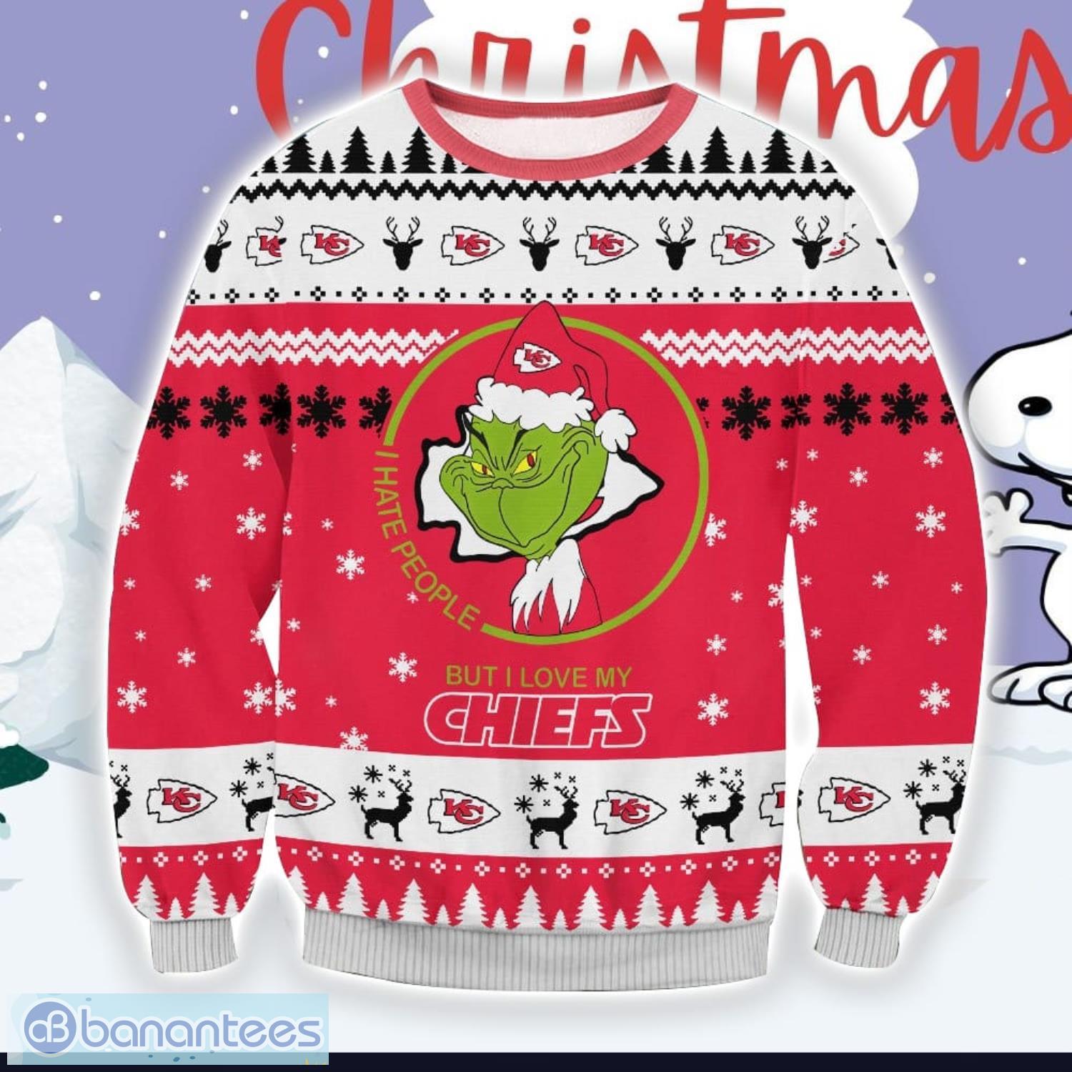 Kansas City Chiefs Grinch I Hate People All Over Printed 3D Ugly Sweater Christmas Gift Product Photo 1