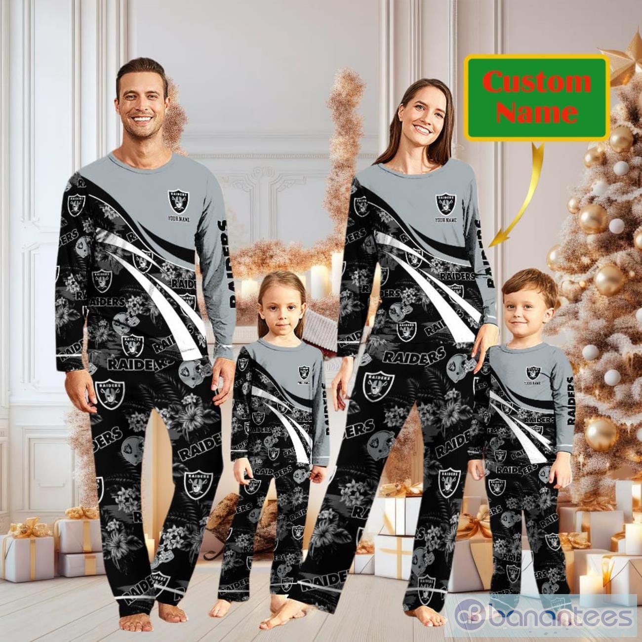 Las Vegas Raiders Team Custom Name Christmas Pajamas For Fans - Banantees