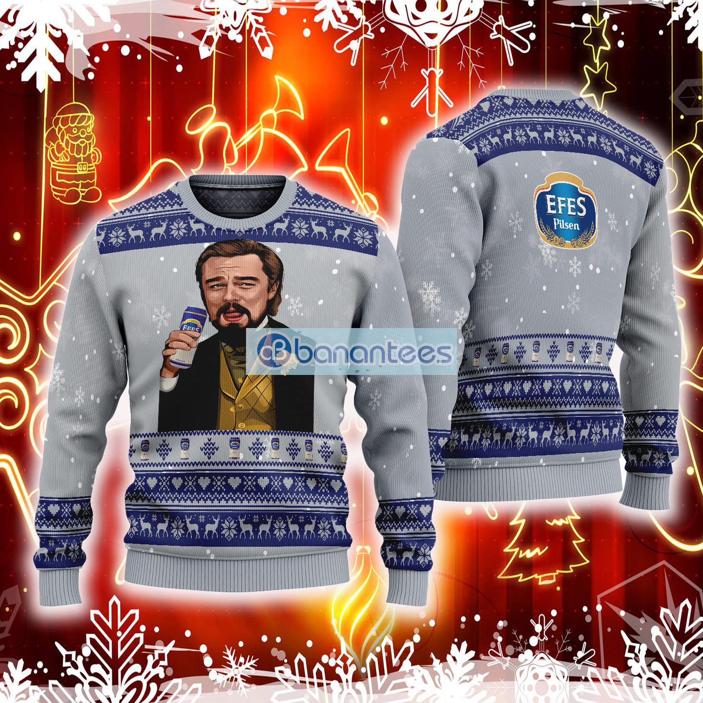 Leonardo Dicaprio Drink Beer Efes Grey Ugly Christmas Sweater Gift