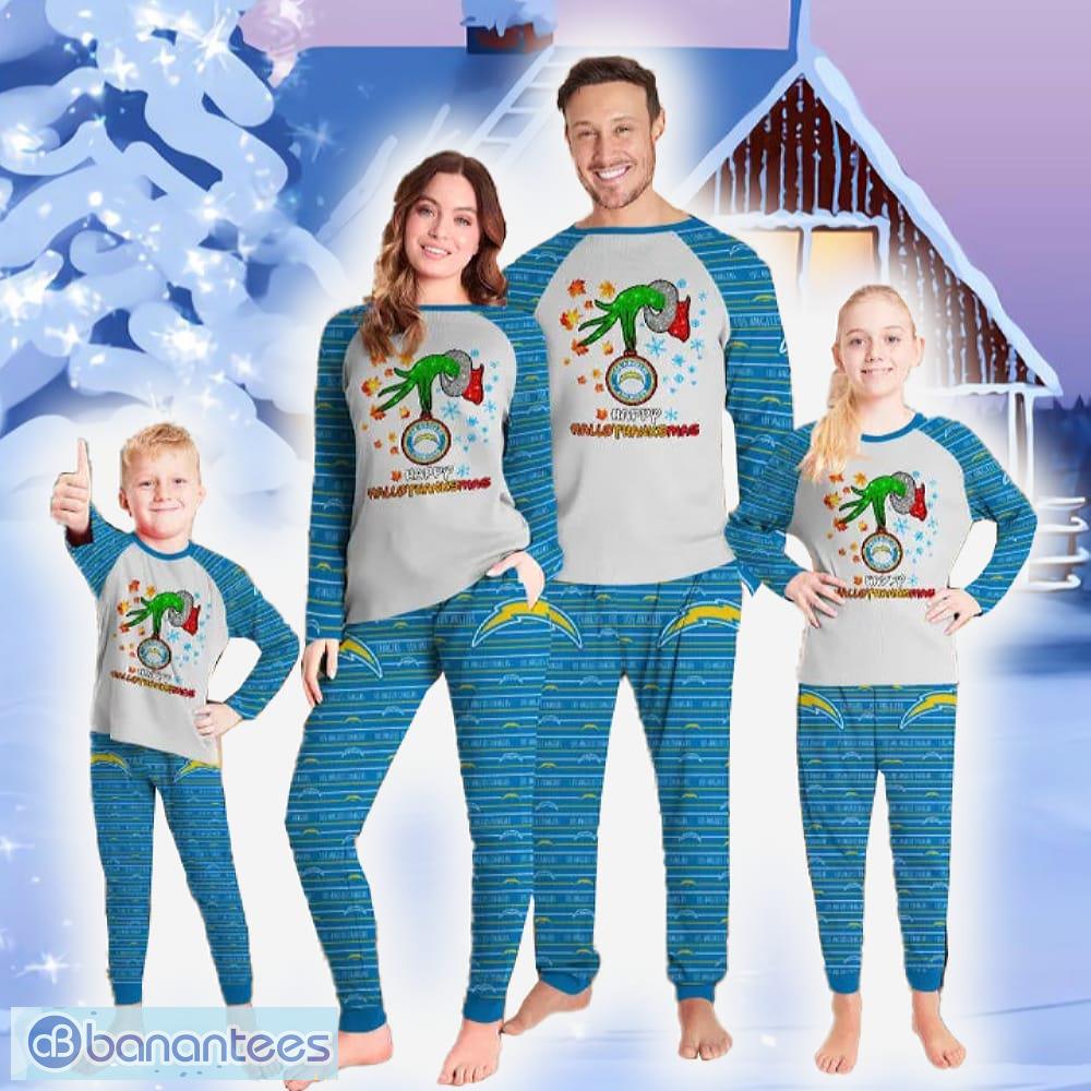 Los Angeles Chargers Happy HalloThankmas Limited Edition Kid & Adult Pajamas Set For Men And Women - Los Angeles Chargers Happy HalloThankmas Limited Edition Kid & Adult Pajamas Set For Men And Women