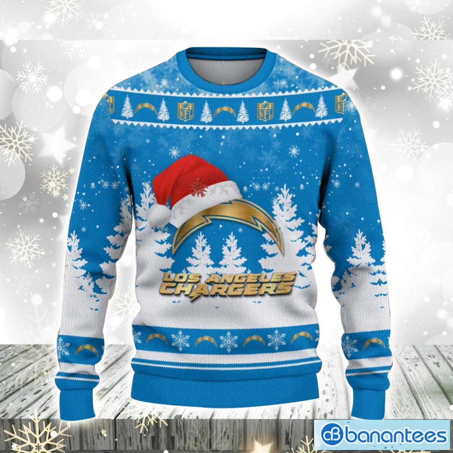 los angeles chargers logo wearing santa hat christmas gift ugly christmas sweater for men and women gift 1 image Los Angeles Chargers Logo Wearing Santa Hat Christmas Gift Ugly Christmas Sweater For Men And Women Gift Product Photo 2