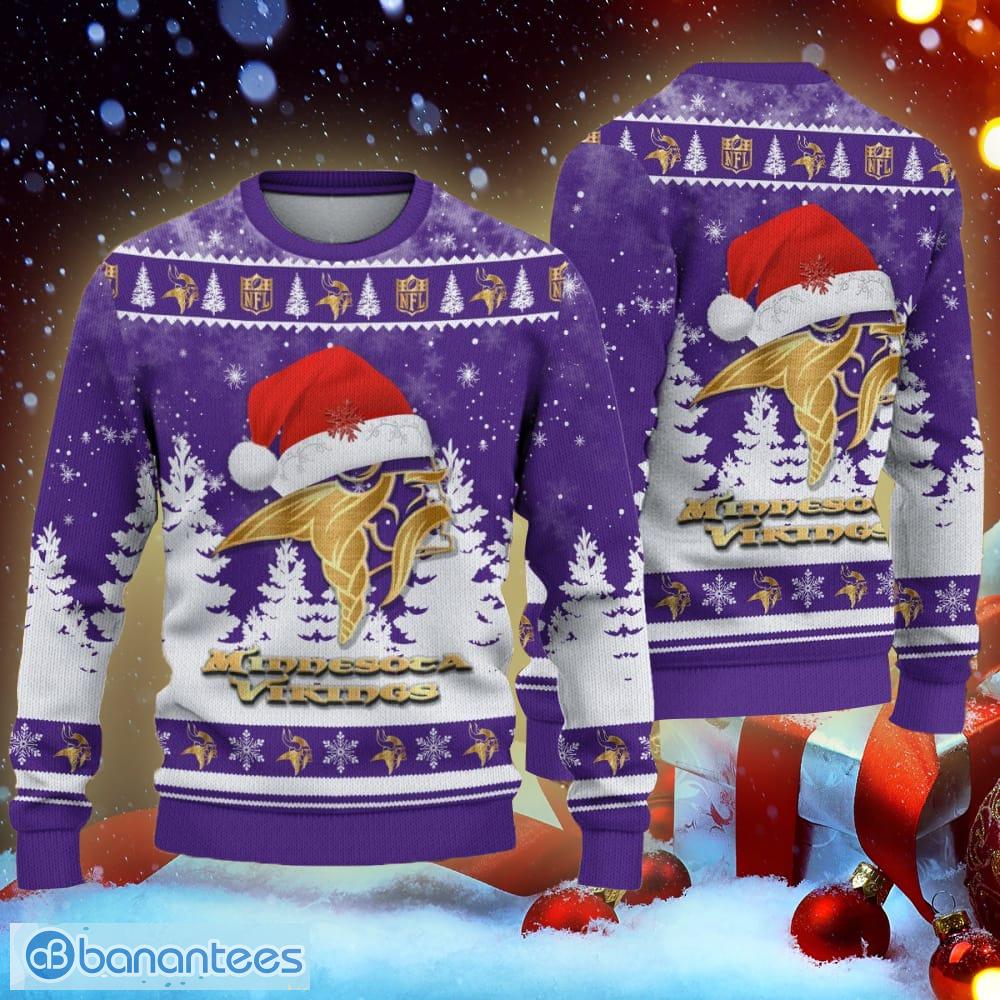 minnesota vikings golden logo santa hat ugly xmas sweater for fans image Minnesota Vikings Golden Logo Santa Hat Ugly Xmas Sweater For Fans - Minnesota Vikings Golden Logo Santa Hat Ugly Xmas Sweater For Fans