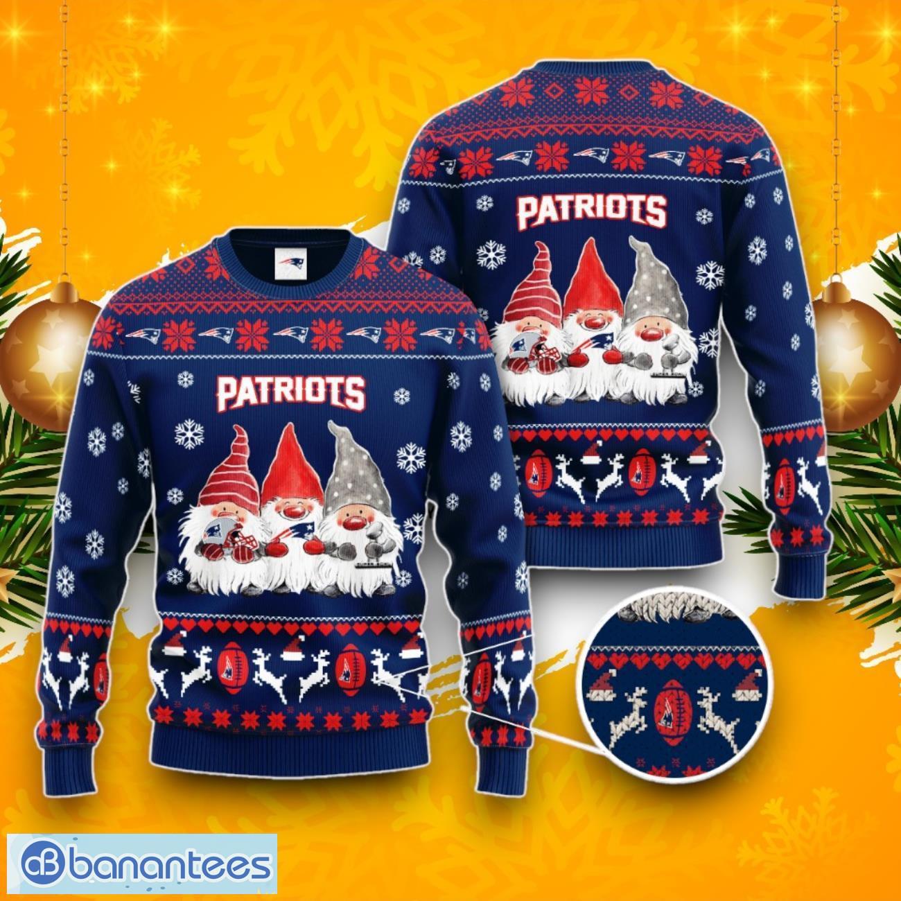New England Patriots Gnome De Noel Ugly Christmas Sweater Product Photo 1