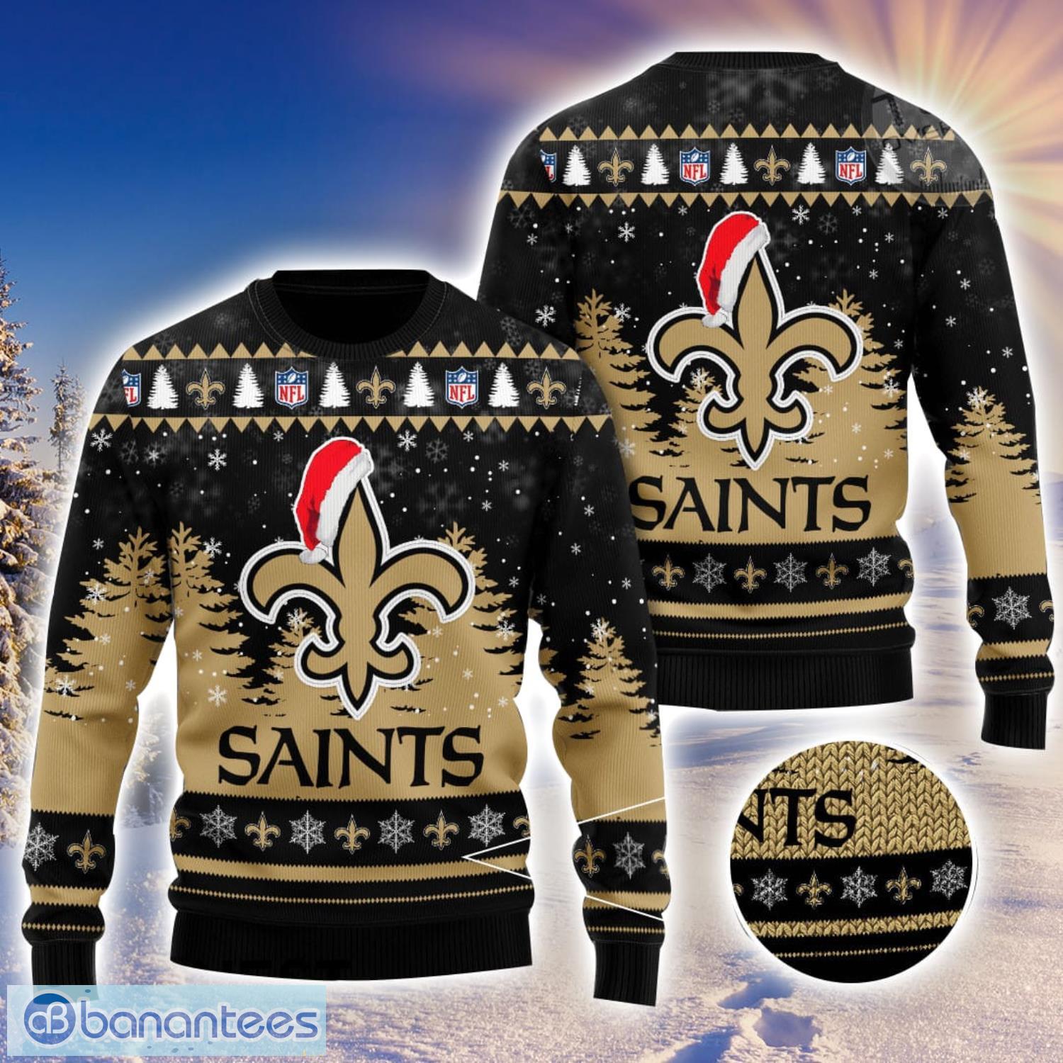 New Orleans Saints Logo Wearing Santa Hat 3D Ugly Christmas Sweater Christmas Gift Men And Women 2023 Sweater Product Photo 1