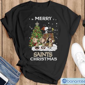 New Orleans Saints Snoopy Family Christmas Shirt - Black T-Shirt