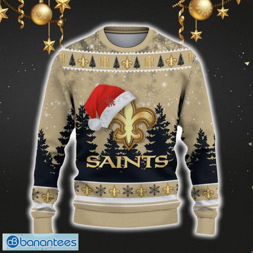 New Orleans Saints Ugly Christmas Sweater Snowflakes Santa Hat Logo For Men And Women Gift Christmas - New Orleans Saints Ugly Christmas Sweater_2
