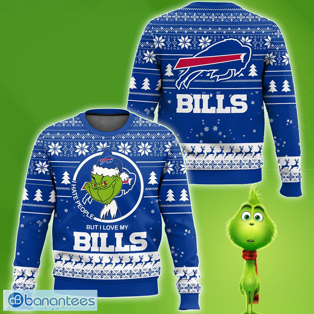nfl buffalo bills grinch i hate people but i love new ugly christmas 3d sweater image NFL Buffalo Bills Grinch I Hate People But I Love New Ugly Christmas 3D Sweater - NFL Buffalo Bills Grinch I Hate People But I Love New Ugly Christmas 3D Sweater