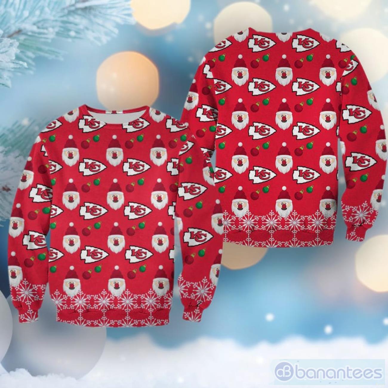 NFL Kansas City Chiefs Christmas Pattern Santa Clause Ugly Sweater Product Photo 1