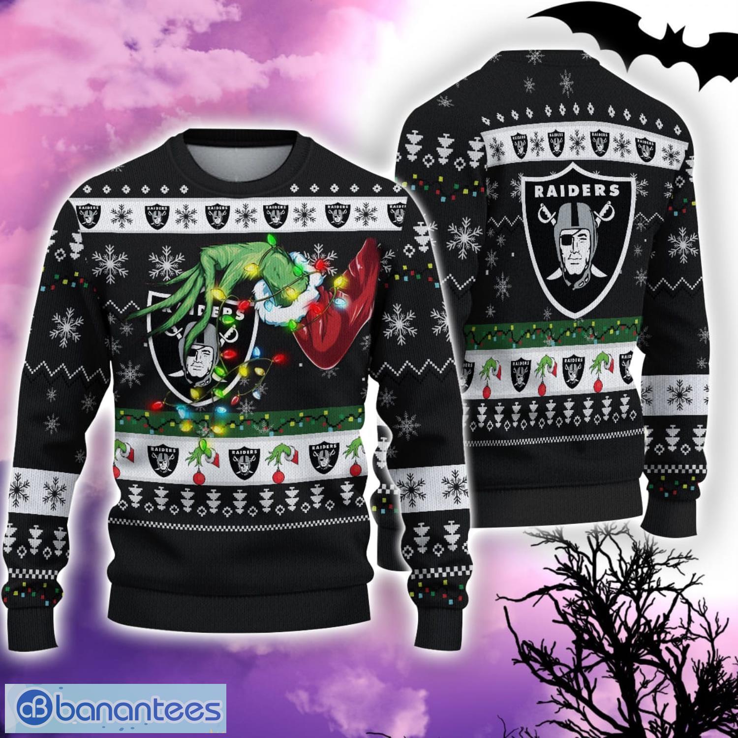 NFL Las Vegas Raiders Grinch Christmas Ugly Sweater 3D All Over printed Product Photo 1