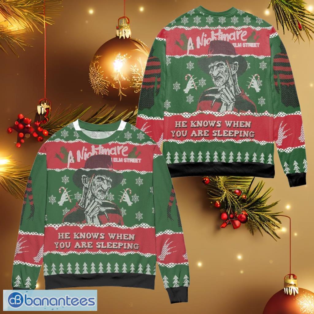 Nightmare On Elm Street He Knows Ugly Christmas Sweater Green Red