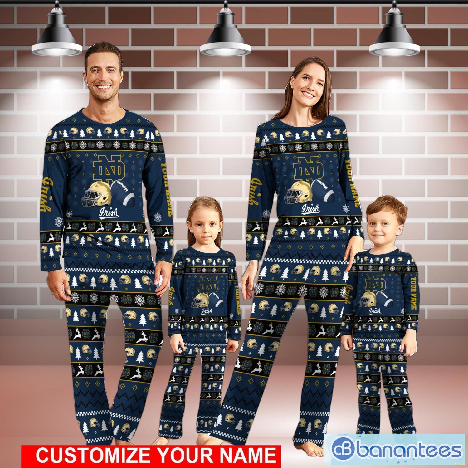 Notre Dame Fighting Irish Pajamas Set Custom Name Christmas Gift For Family Sport  Pajamas Set - Banantees