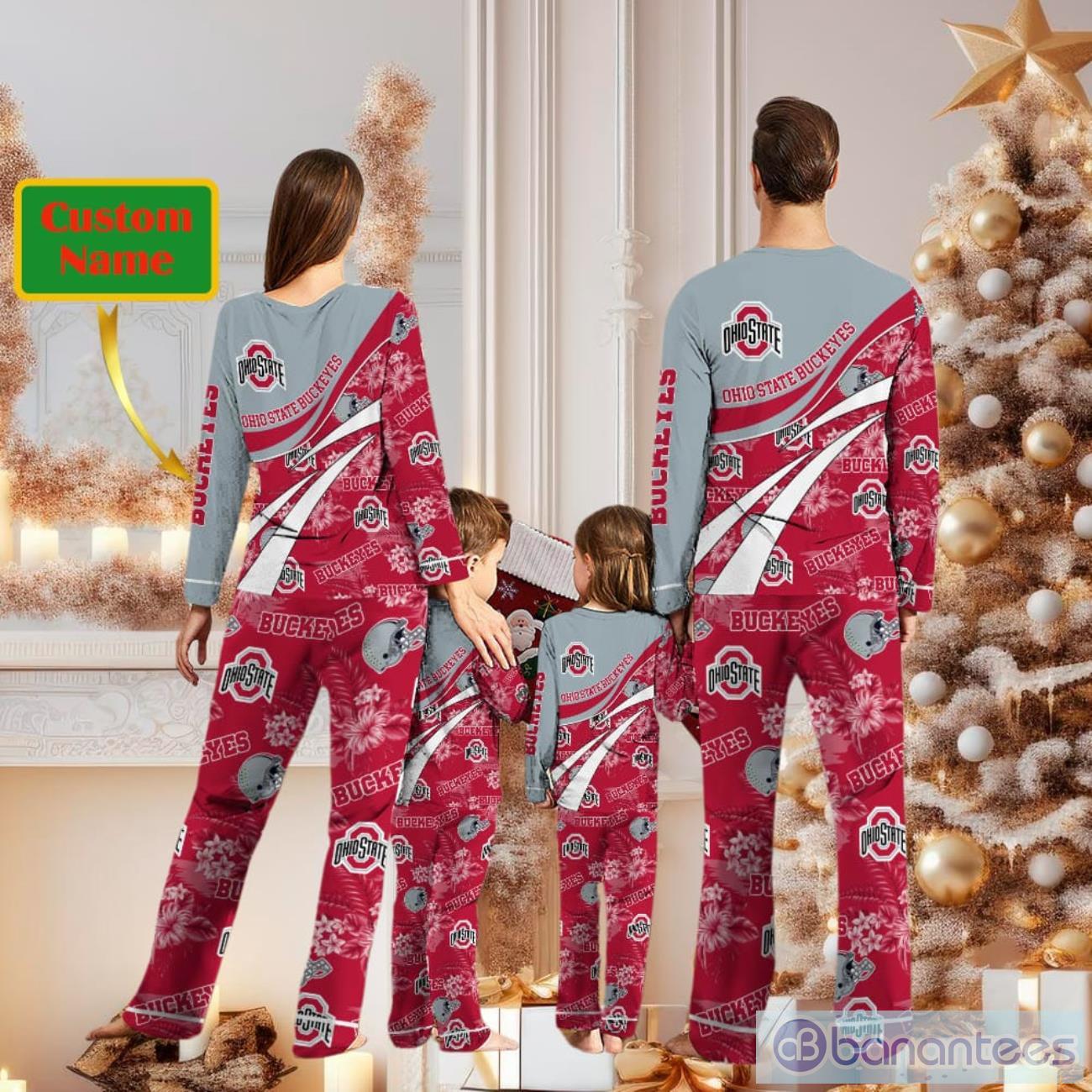 ohio state buckeyes custom name christmas pajamas for fans 1 image Ohio State Buckeyes Custom Name Christmas Pajamas For Fans Product Photo 2