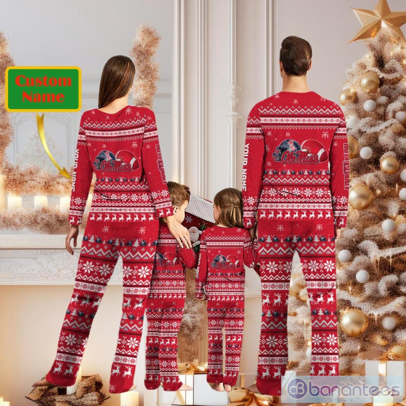 ole miss rebels team custom name christmas pajamas for fans 1 image Ole Miss Rebels Team Custom Name Christmas Pajamas For Fans Product Photo 2