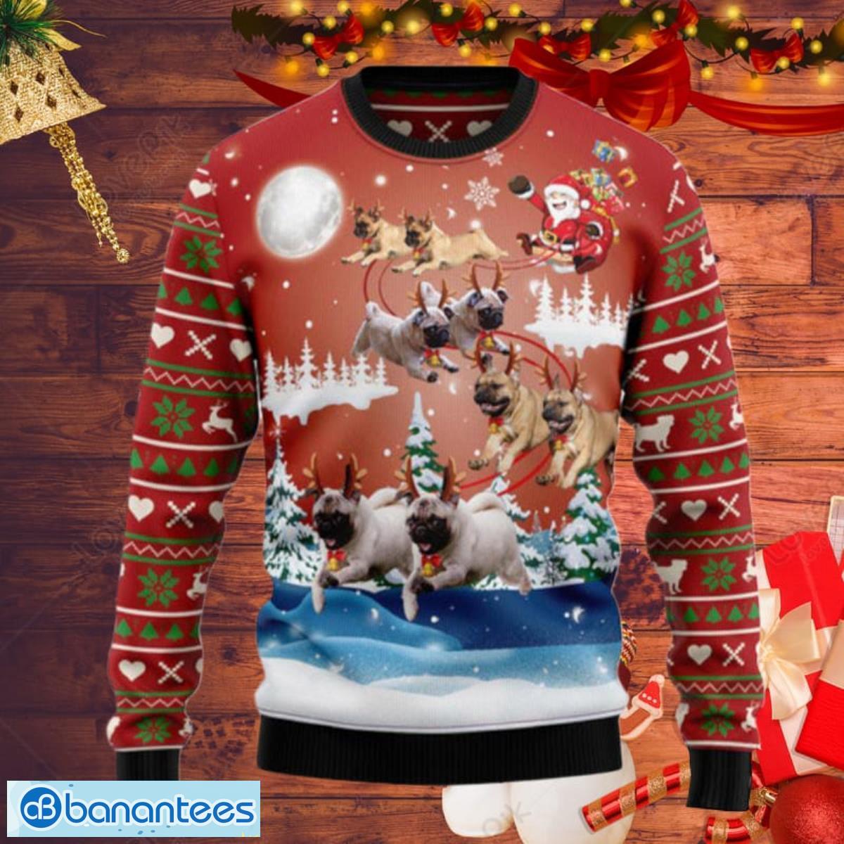 Pug Reindeer Ugly Christmas Sweaters Gift For Men Women Product Photo 1