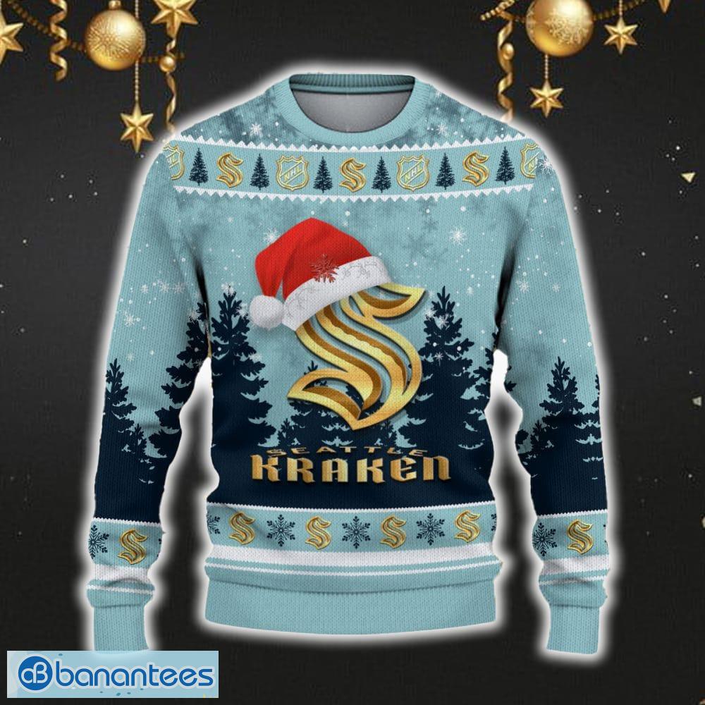 seattle kraken ugly christmas sweater snowflakes santa hat logo for men and women gift christmas image Seattle Kraken Ugly Christmas Sweater Snowflakes Santa Hat Logo For Men And Women Gift Christmas - Seattle Kraken Ugly Christmas Sweater_2