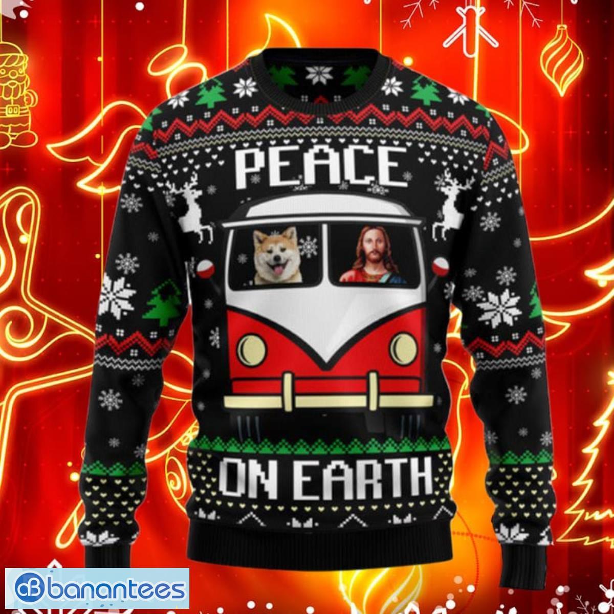 Shiba Inu Peace Ugly Christmas Sweaters Gift For Men Women Product Photo 1