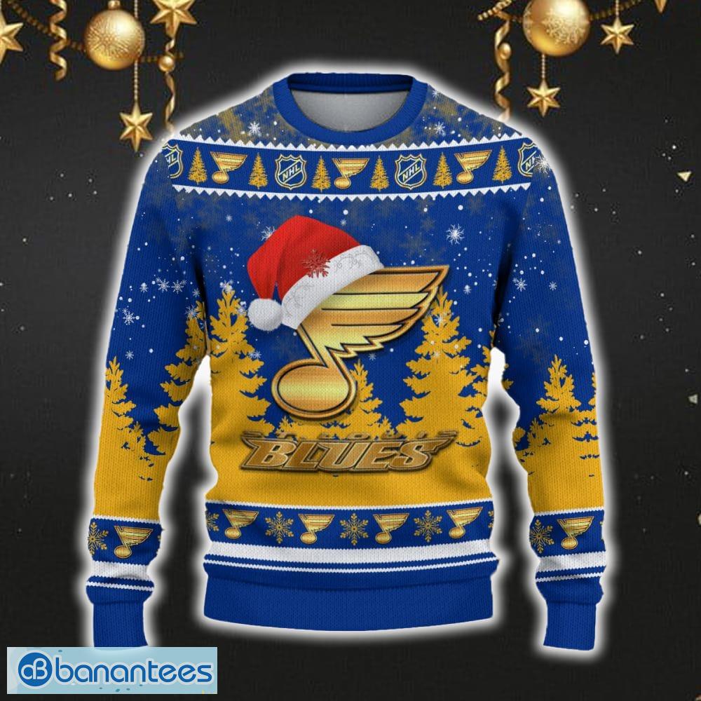 St Louis Blues Ugly Christmas Sweater Snowflakes Santa Hat Logo