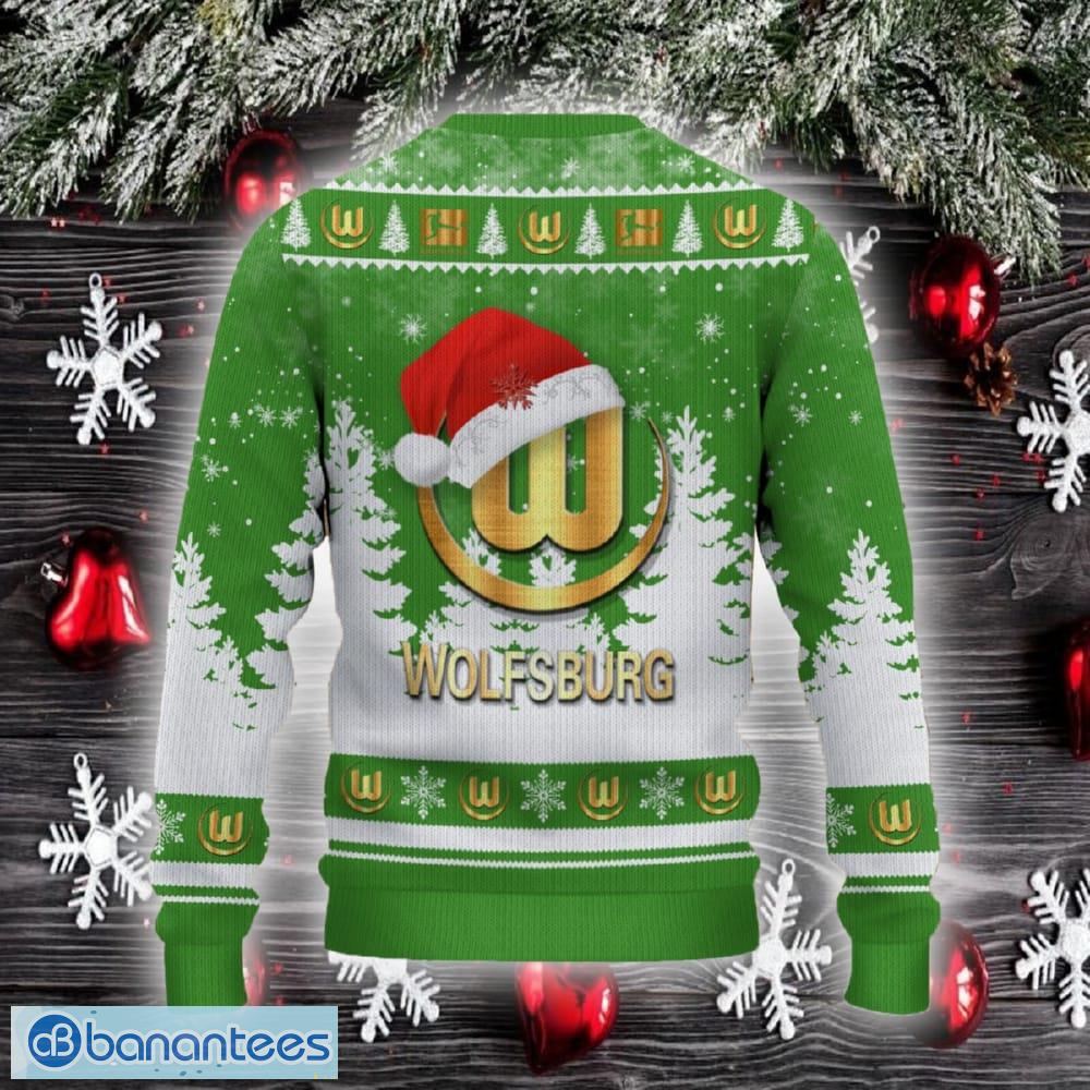 vfl wolfsburg ugly christmas sweater santa hat logo trending christmas gift for fans 1 image VfL Wolfsburg Ugly Christmas Sweater Santa Hat Logo Trending Christmas Gift For Fans - VfL Wolfsburg Ugly Christmas Sweater_3