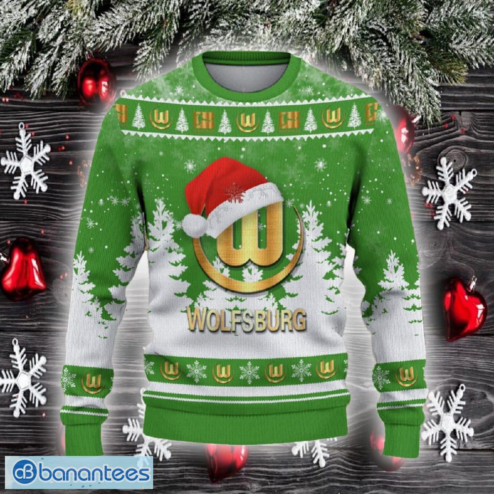 vfl wolfsburg ugly christmas sweater santa hat logo trending christmas gift for fans image VfL Wolfsburg Ugly Christmas Sweater Santa Hat Logo Trending Christmas Gift For Fans - VfL Wolfsburg Ugly Christmas Sweater_2