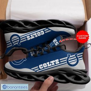 Indianapolis Colts Logo Stripe Pattern Custom Name 3D Max Soul Sneakers In Blue And Gray Fans Gift Sports Shoes - Indianapolis Colts Logo Stripe Pattern Custom Name 3D Max Soul Sneaker Shoes In Blue And Gray_3