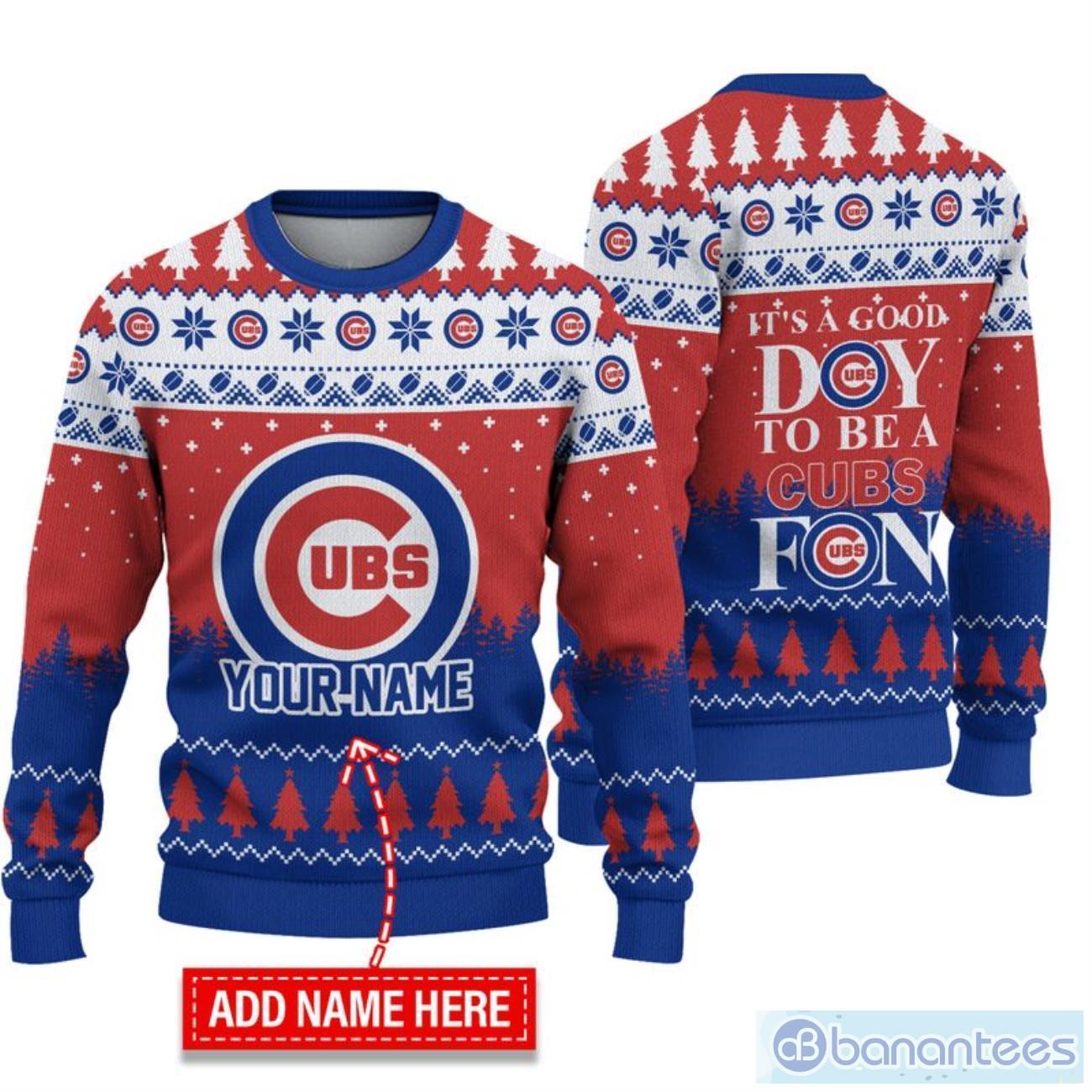 chicago cubs it a good day to be a ugly christmas sweater custom name image Chicago Cubs I't A Good Day To Be A Ugly Christmas Sweater Custom Name Product Photo