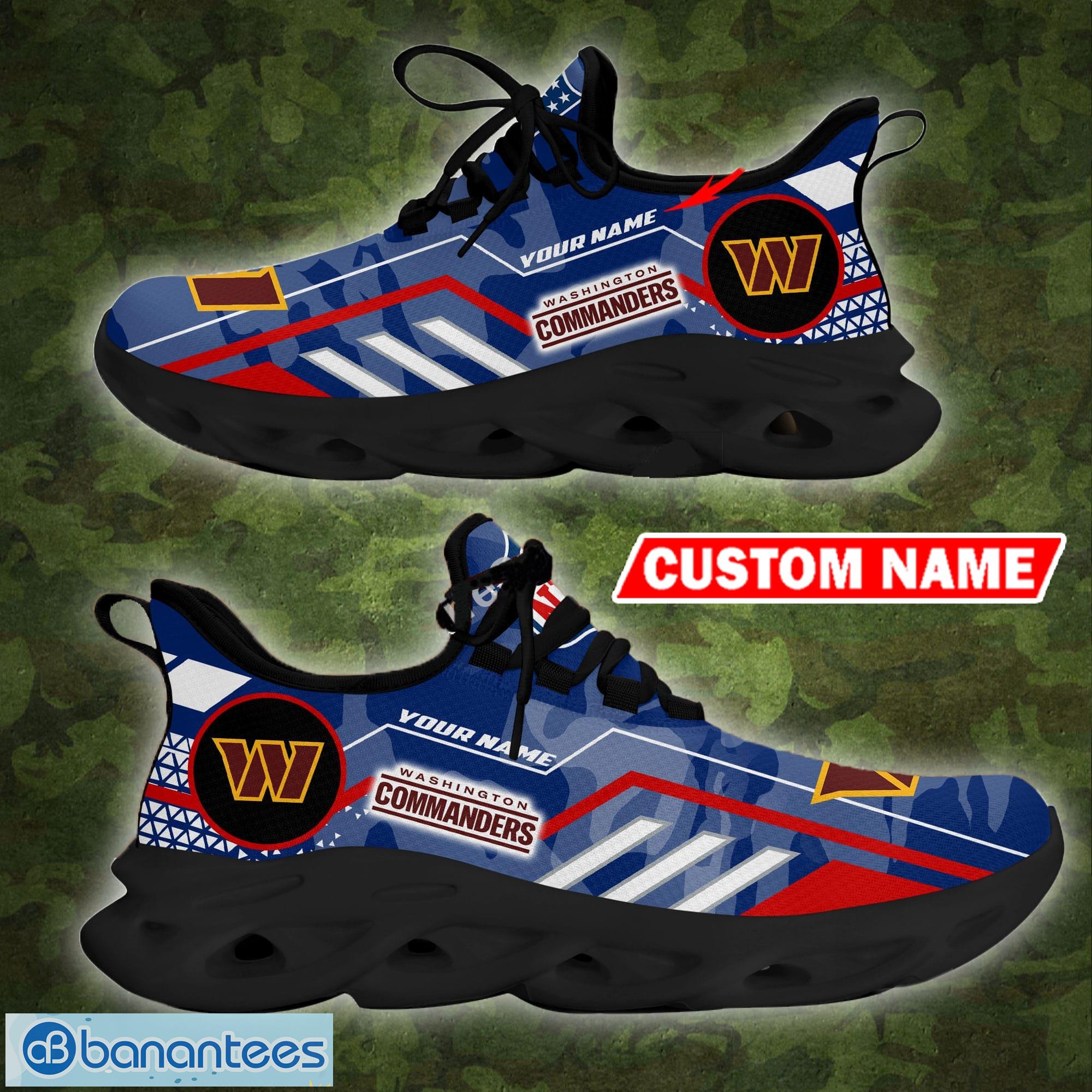 Custom Name NFL Washington Football Team Logo Chunky Shoes Blue Camo Max  Soul Sneakers - Banantees