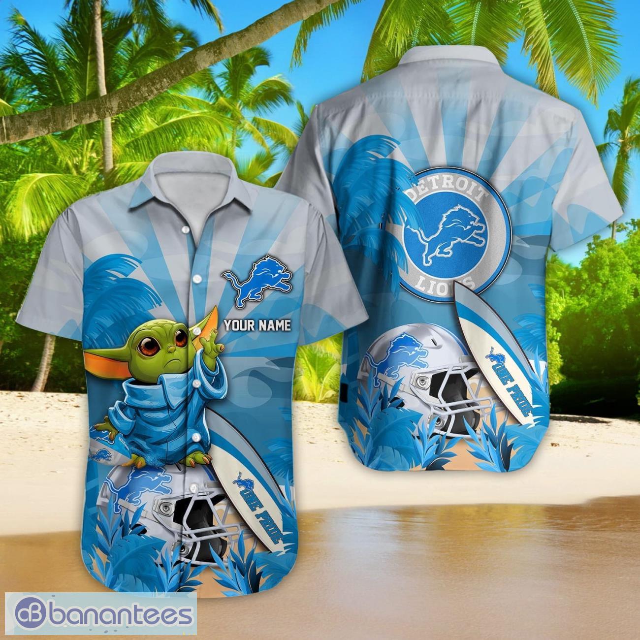 Detroit Lions NFL Hawaiian Shirt Custom Name Baby Yoda Lover Gift