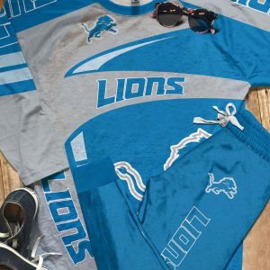 Detroit Lions Pajamas Set Plus Sizes Logo Fans Gift Familys Holidays Christmas - Detroit Lions Pajamas Set_2