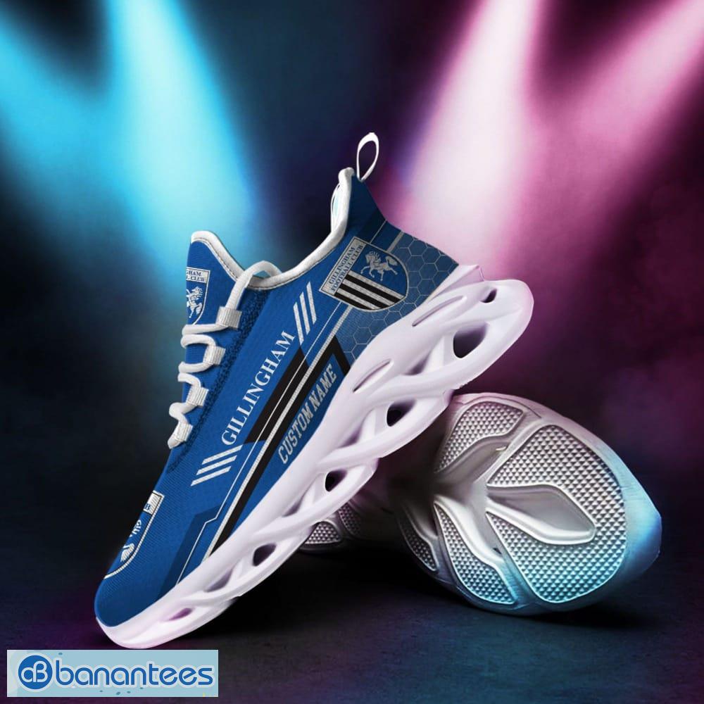 Gillingham FC Logo Pattern Custom Name 3D Max Soul Sneakers In Blue Fans Gift Sports Shoes - Gillingham FC Logo Pattern Custom Name 3D Max Soul Sneaker Shoes In Blue_1