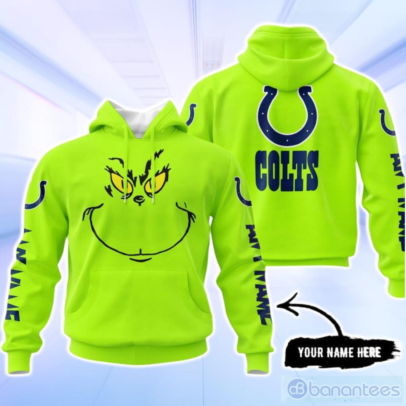 Indianapolis Colts Grinch Custom Name Hoodie Unisex Neon Green