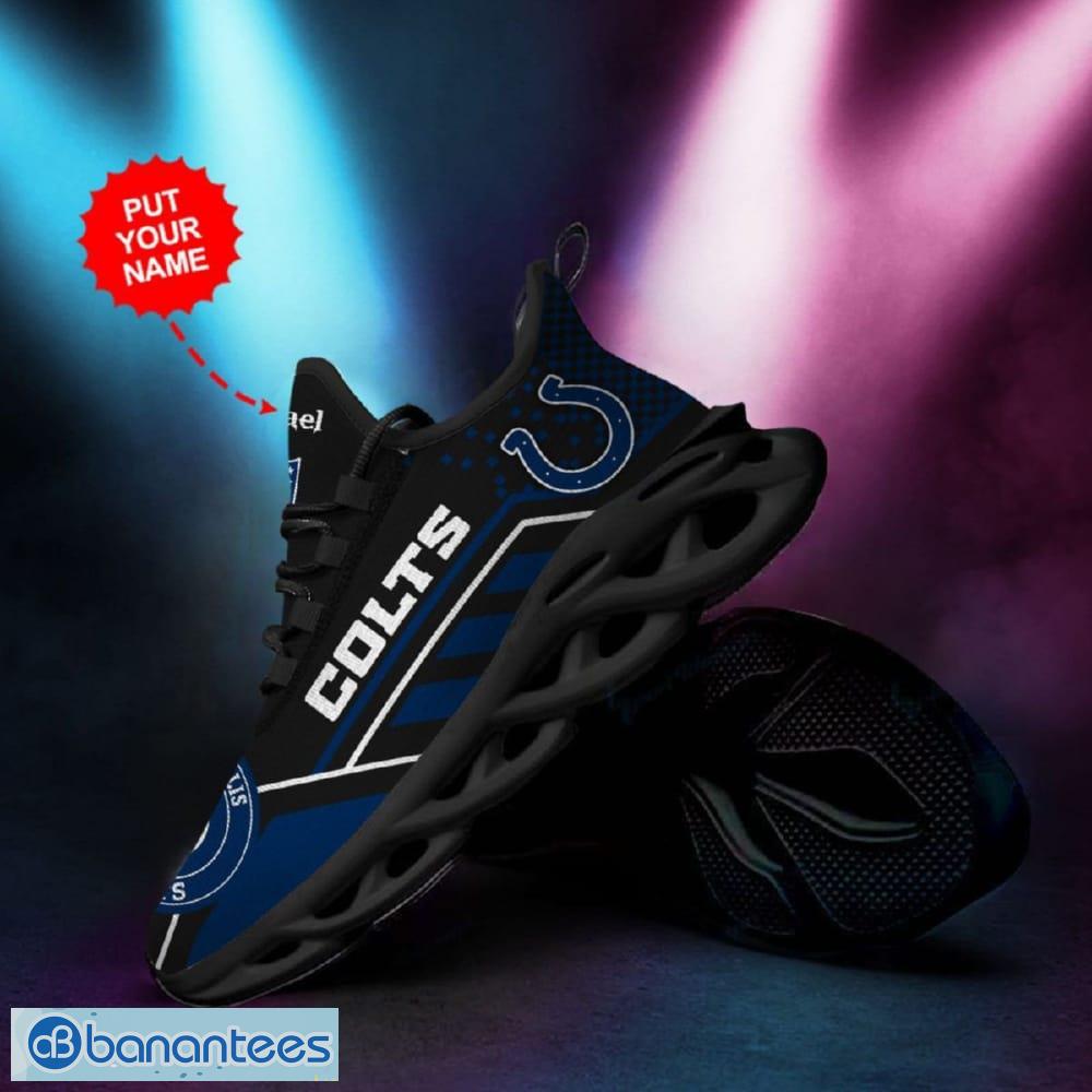 Indianapolis Colts Logo Pattern Custom Name 3D Max Soul Sneakers In Black Blue Fans Gift Sports Shoes - Indianapolis Colts Logo Pattern Custom Name 3D Max Soul Sneaker Shoes In Black Blue_1