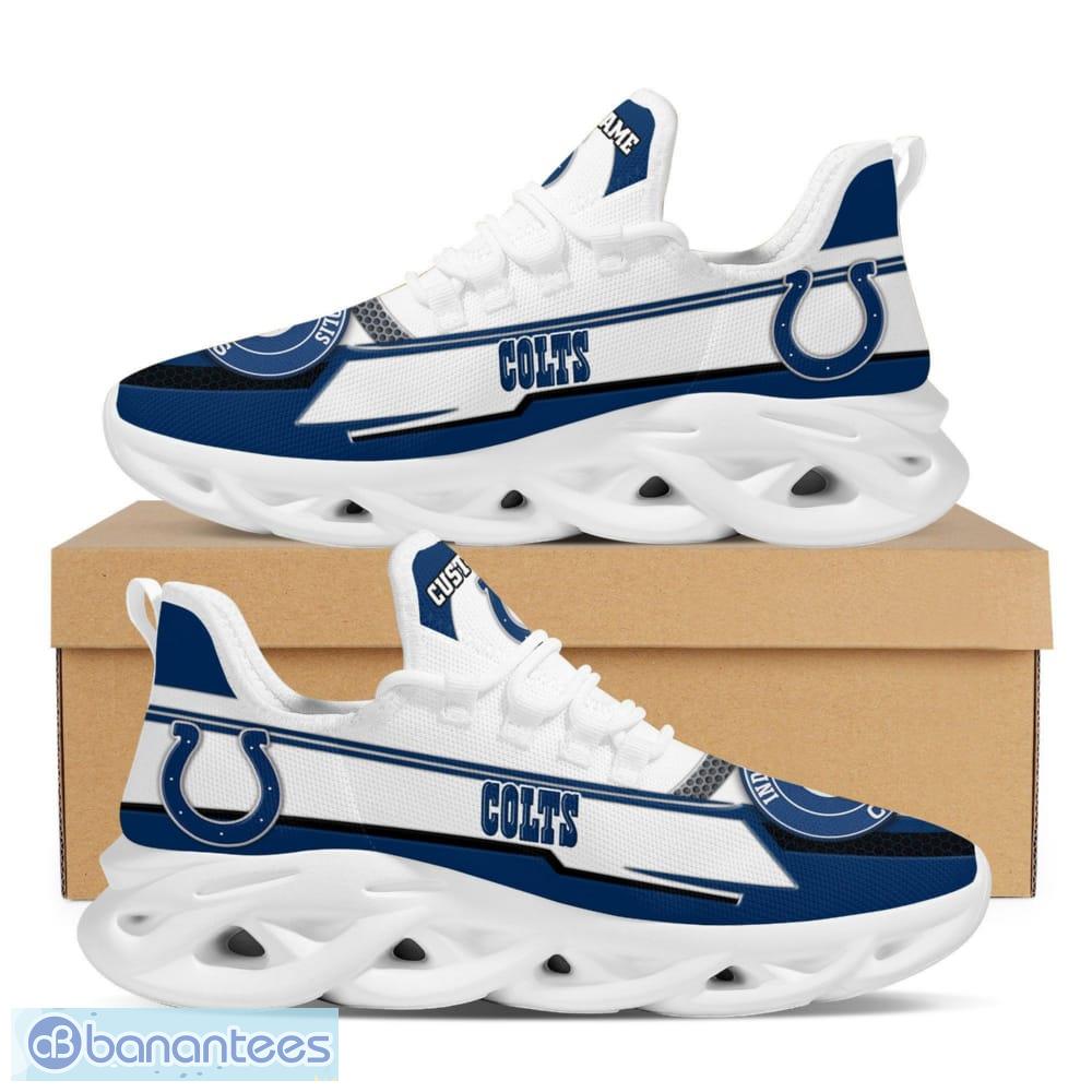 Indianapolis Colts Logo Pattern Custom Name 3D Max Soul Sneakers In Blue White Fans Gift Sports Shoes - Indianapolis Colts Logo Pattern Custom Name 3D Max Soul Sneaker Shoes In Blue White_1