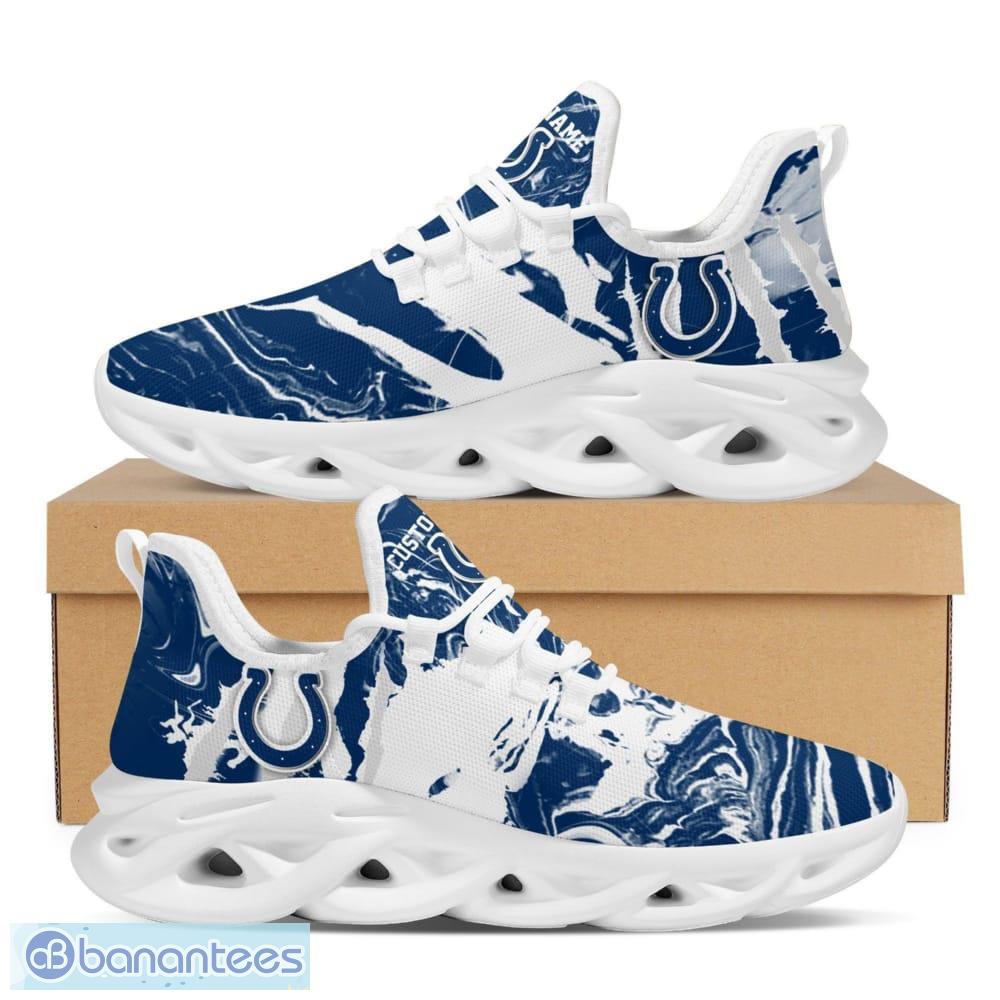 Indianapolis Colts Logo Slick Pattern Custom Name 3D Max Soul Sneakers Fans Gift Sports Shoes - Indianapolis Colts Logo Slick Pattern Custom Name 3D Max Soul Sneaker Shoes_1