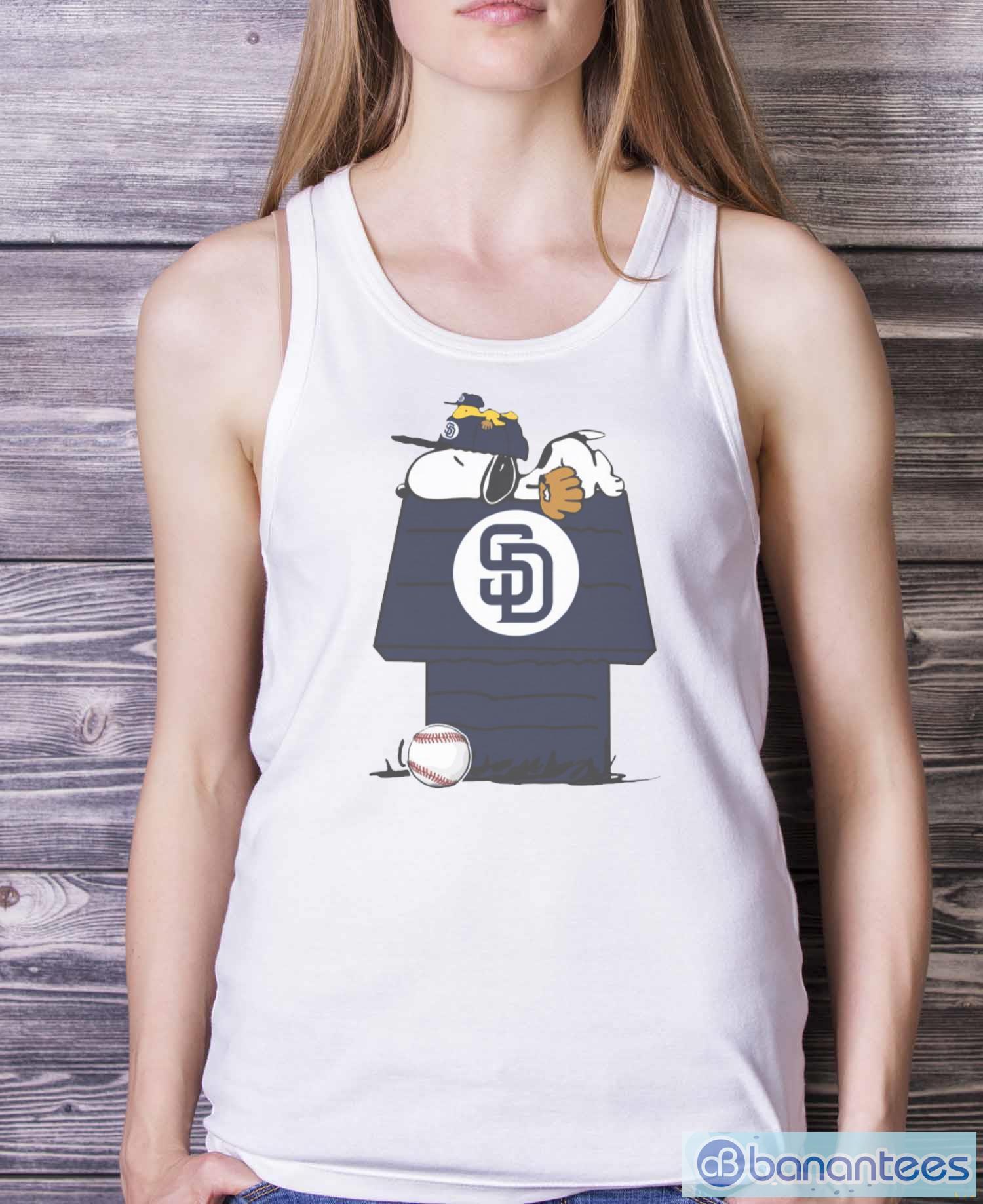 mlb san diego padres snoopy woodstock the peanuts movie baseball t shirt 1 image MLB San Diego Padres Snoopy Woodstock The Peanuts Movie Baseball T Shirt - White Ladies Tank Top