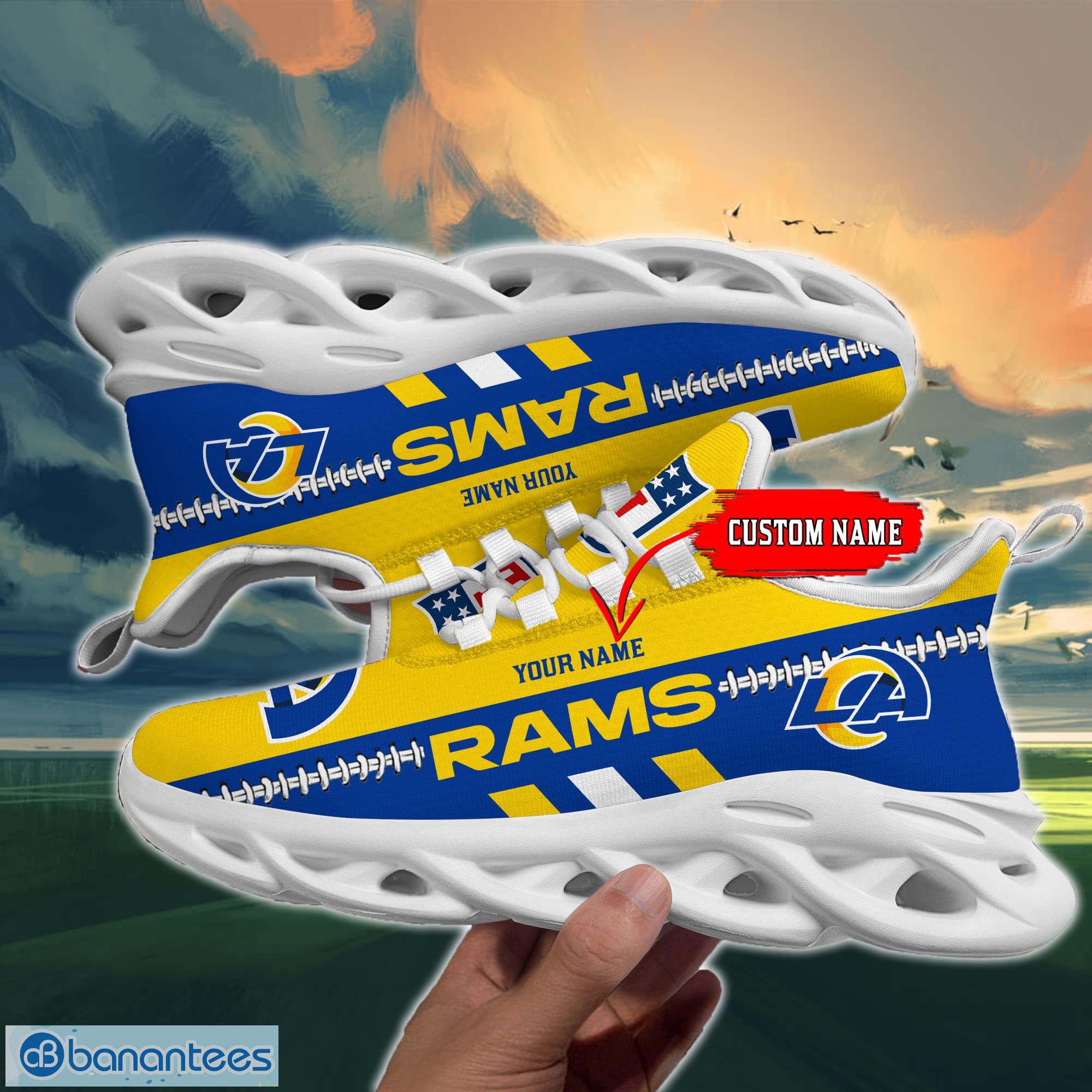 nfl los angeles rams max soul shoes design for fans running sneakers custom name 2 image NFL Los Angeles Rams Max Soul Shoes Design For Fans Running Sneakers Custom Name - NFL Los Angeles Rams Max Soul Shoes_3