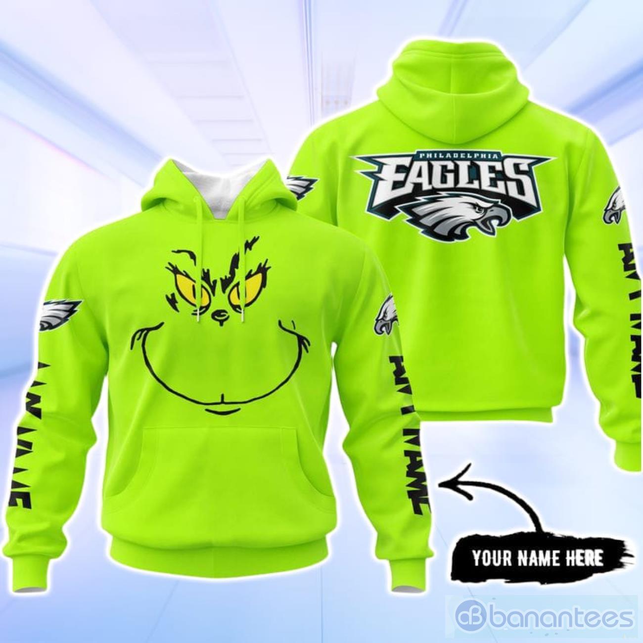 Philadelphia Eagles Grinch Custom Name Hoodie Unisex Neon Green