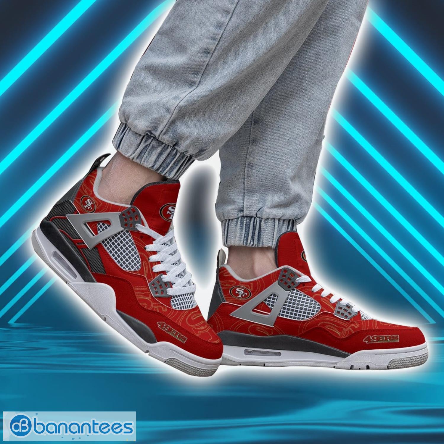 san francisco 49ers air jordan 4 sneakers men and women shoes 1 image San Francisco 49ers Air Jordan 4 Sneakers Men And Women Shoes Product Photo 2